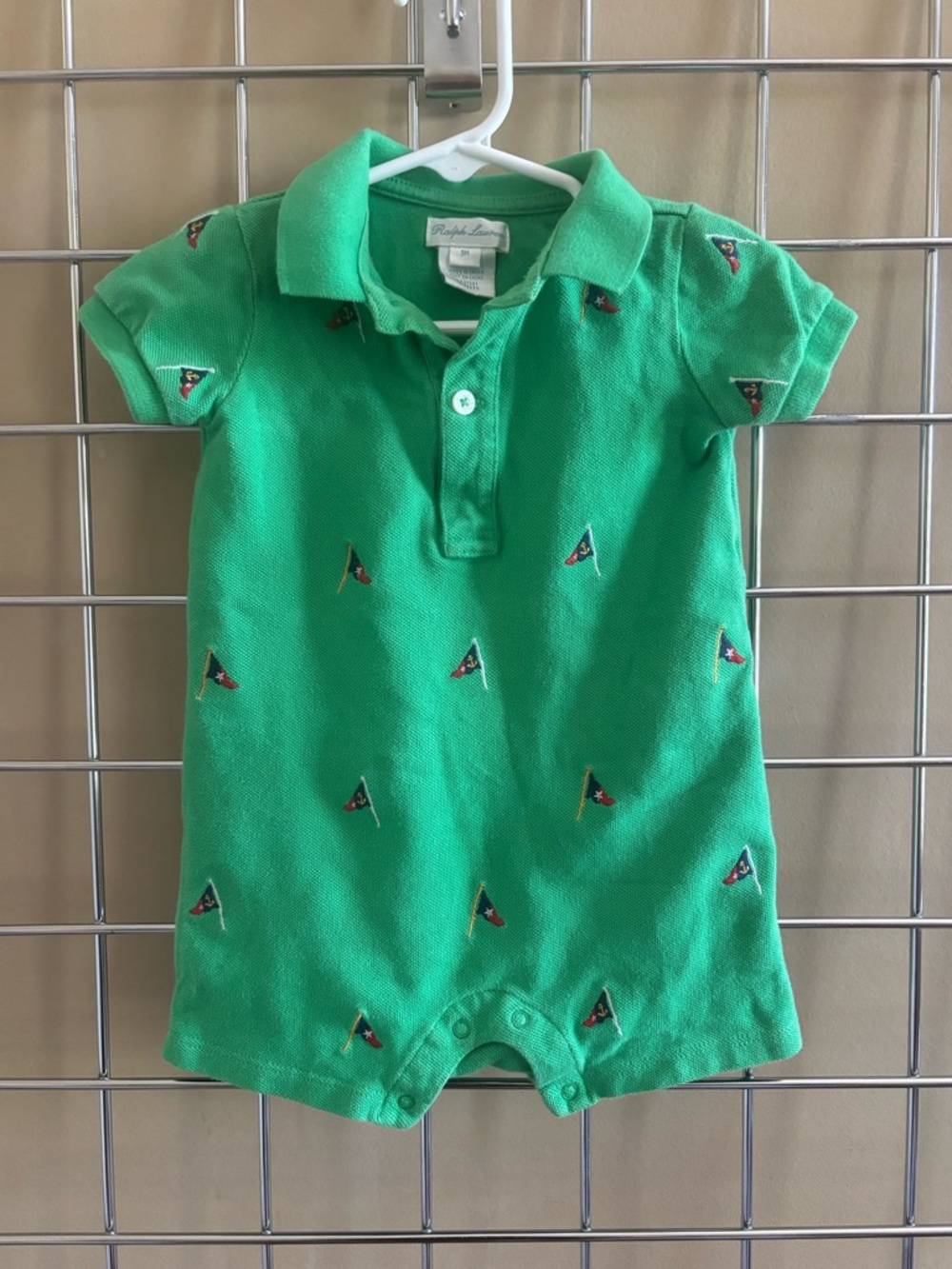 Vintage Ralph Lauren Yacht Flags Baby Romper Sz 9M Classic Embroidered